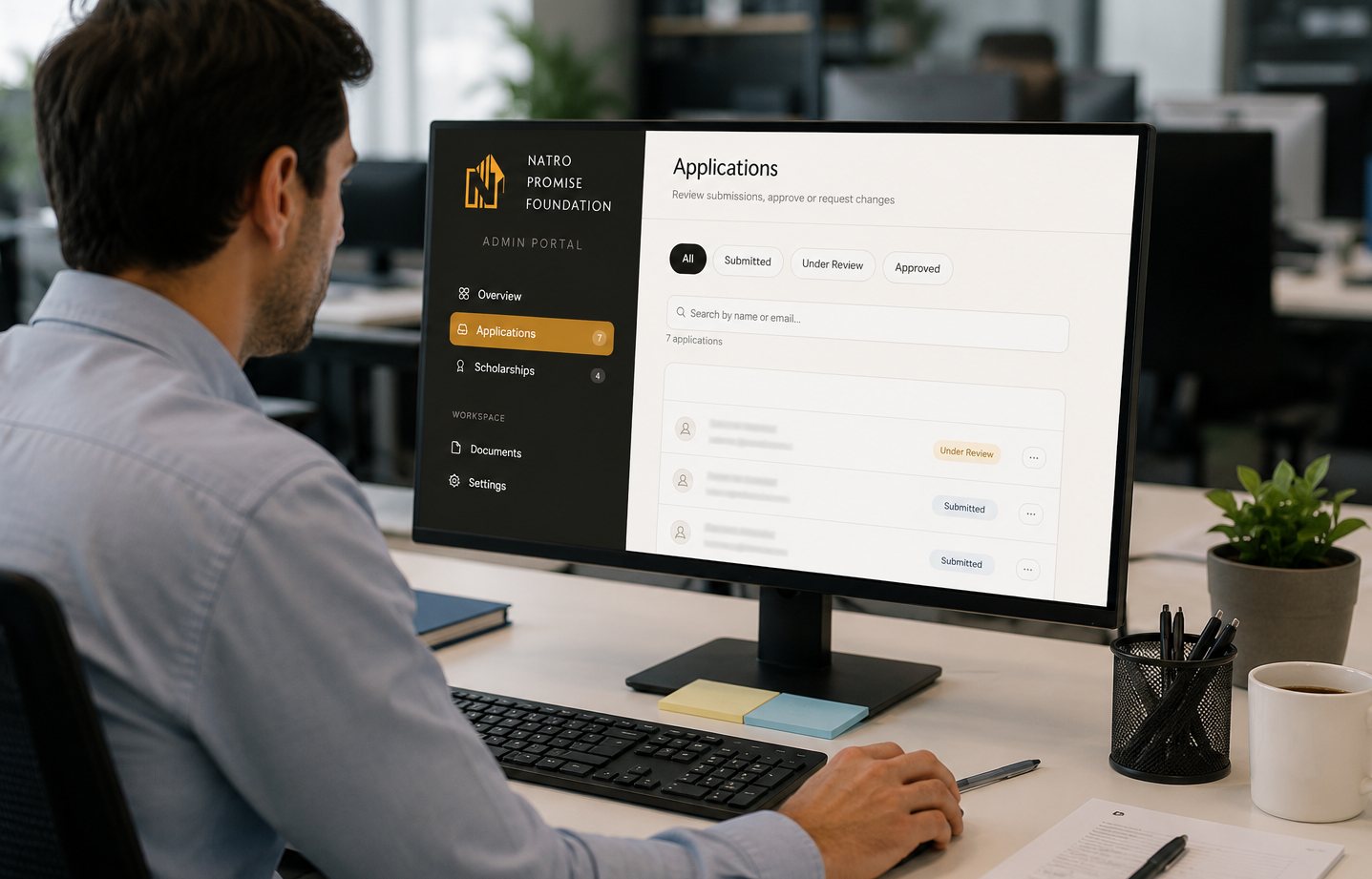 The admin portal in use
